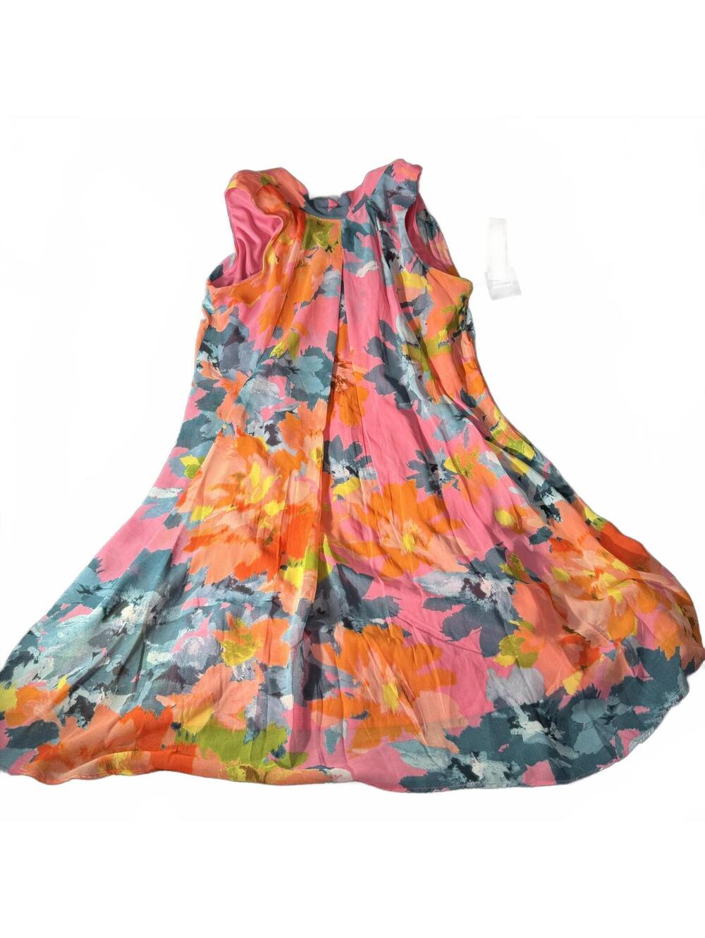 NWT Signature by Robbie Bee Floral Sleeveless Dress Tie Detail Pink Orange Sz 4